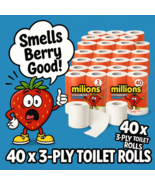 Millions Strawberry Scented 3 Ply Toilet Rolls 40 Pack | Soft Quilted Lu... - $35.19