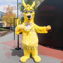 Yellow Llama mascot costume character dressed with a Cover-up and Bow ties - £1,011.98 GBP