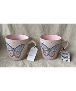 2 Large Pink Ceramic Butterfly Mugs Cups Gold Dots Stained Glass Appeara... - £25.19 GBP