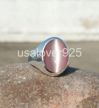 Pink Cats Eye Oval Gemstone 925 Sterling Silver Ring Handmade Signet Men Ring  - £48.91 GBP