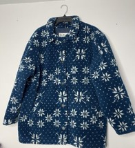 Vintage LL Bean Snowflake Pattern THICK Fleece Blanket Jacket Coat Size Large - £26.98 GBP