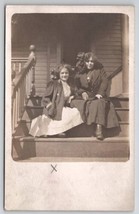 RPPC Pretty Young Girls Large Hair Bow on Porch Photo Bessie Ryan Postcard D26 - $9.95