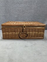 Vintage Wicker Sewing Basket Box With Golden Yellow Lining 9.5&quot; x 4&quot; - £15.76 GBP