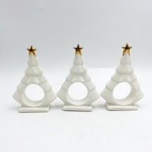 3 Ceramic Off White Christmas Gold Tree NAPKIN HOLDERS Vintage 4”x2.75” - £15.95 GBP