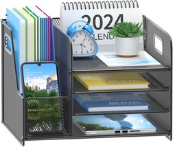 Desk Organizer 4-Tier Mesh Paper Letter Tray Organizer With Vertical Fil... - $33.99
