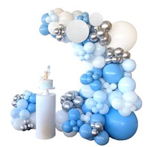 Blue Balloons Arch Garland Kit, 129Pcs Blue White Silver Confetti Balloons For B - £15.93 GBP