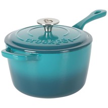Crock-Pot Artisan 3 Quart Enameled Cast Iron Saucepan with Lid in Teal a... - $134.49