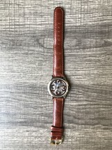 VTG Guess Big Numeral Number Watch Silver Tone Brown Leather Band 1994 Japan Mov - £43.84 GBP