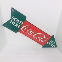 Vintage Coca Cola 1990 Arrow Metal Advertising Sign Sold Here Ice Cold 27&quot; - £19.47 GBP