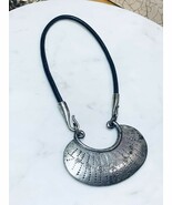 Necklace  Silver Tone Black Leather - $22.50