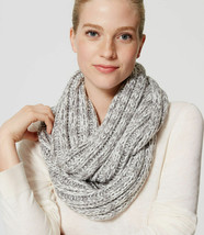 LOFT Women Shimmer Knit Cozy Infinity Cowl Patterned Gray Winter Scarf O... - £17.89 GBP