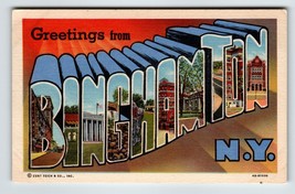 Greetings From Binghamton New York Large Letter Linen Postcard Curt Teich - $9.18