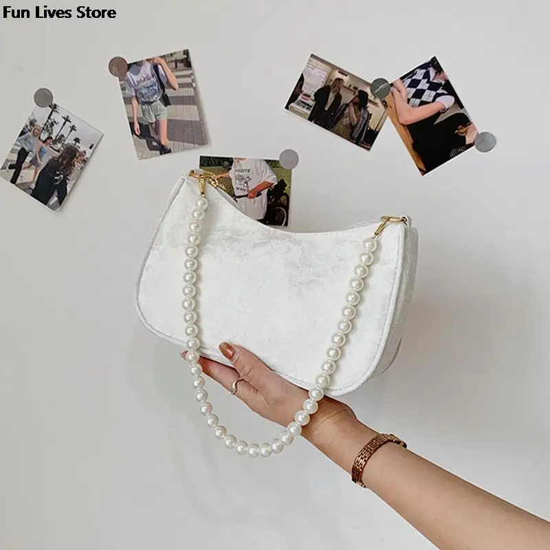 Ags women retro fashion shoulder purse ladies wedding party handbags white pearl chains thumb200