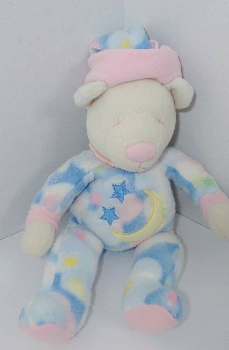 Douglas Cuddle toys Plush Baby fleece teddy bear hat cream pink blue moon stars  - $24.74