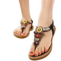 Brand New Korean Comfortable Women Sandals Bohemian Beaded Clip Toe Flat Shoes S - £25.36 GBP