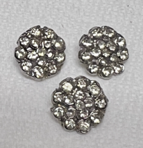 3 Vintage Rhinestone Studded Metal Flower Shaped Buttons 1/2 inch - $9.41