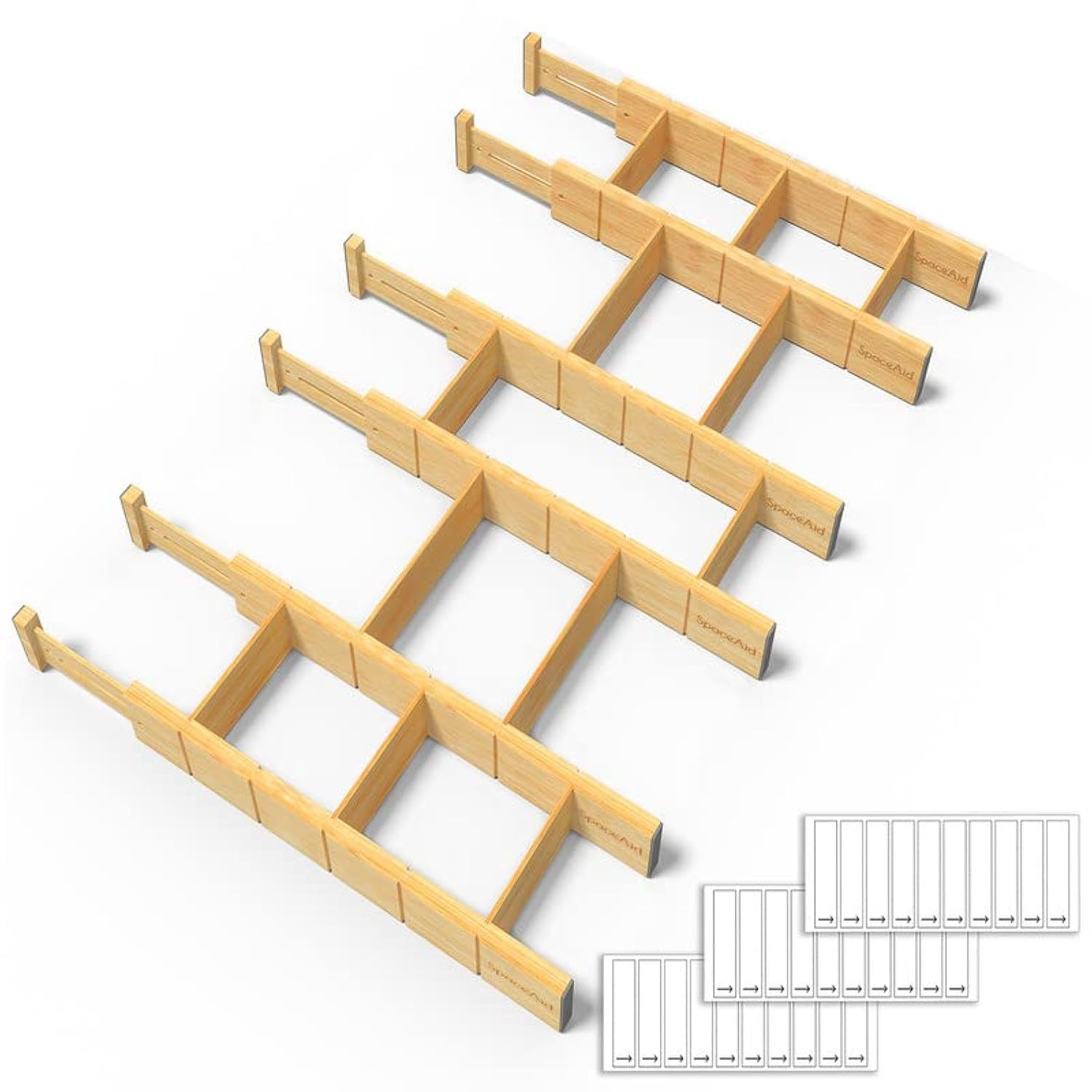 Bamboo Drawer Dividers With Inserts And Labels, Kitchen Adjustable Drawer Organi