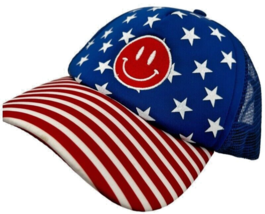 Smiley Face Emoji Trucker Hat  Americana Red White Blue Unisex Snapback ... - $9.90