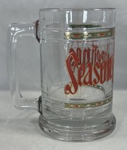 Vintage Clear Glass Christmas Beer Mug Glass &quot;Season&#39;s Greetings&quot; Pre-Owned - £6.63 GBP