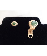 Emerald Green Stone Tie-Tack &amp; 1 Cufflink Vintage (#6199)  - £17.29 GBP