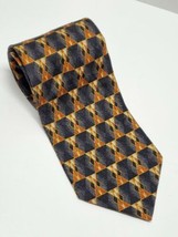 Vtg Ermenegildo Zegna Mens Silk Neck Tie Copper Black Gold Geometric Patterns  - £21.30 GBP