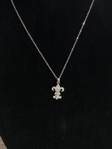 Fleur-de-lis Pendant Necklace Embellished Rhinestones Textured Chain 10&quot; NEW - £13.08 GBP