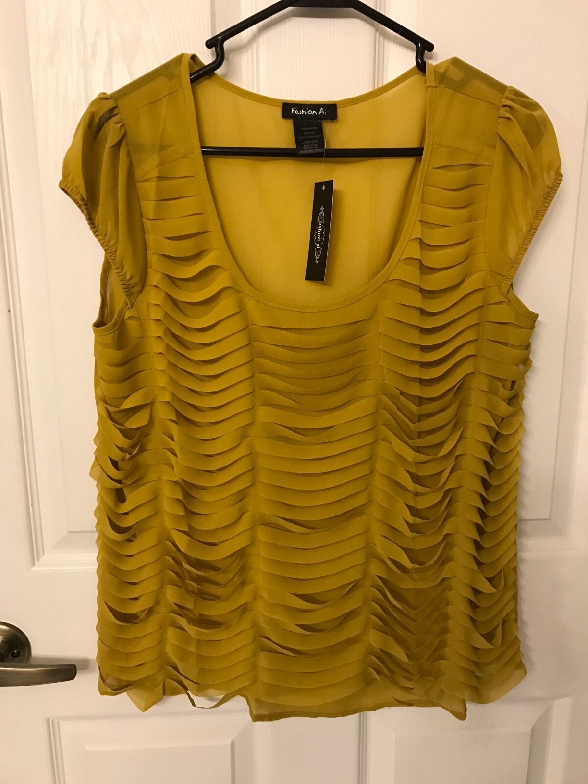 Primary image for Fashion Ai Brand Sheer Short Sleeve Yellow Shirt W Cut Outs Women's Size L NWT
