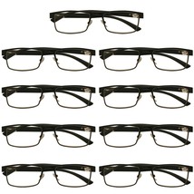 9 Packs Mens Rectangle Metal Frame Reading Glasses Black Spring Hinge Readers  - £20.77 GBP
