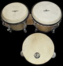 Cosmic Percussion Bongo Drums CP By LP  8” &amp; 7” Dark Wood Tunable W/ Tam... - $1,273.83 MXN