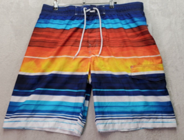 Sonoma Swimwear Trunks Mens Large Multi Striped Polyester Mesh Lined Drawstring - £18.14 GBP