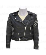New Women&#39;s Brando Style Silver studded Genuine Cowhide Biker Leather Ja... - $199.99