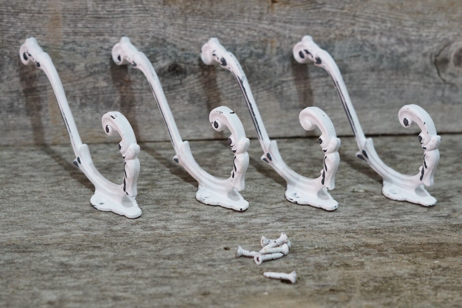 4 Cast Iron White Victorian Style Coat Hooks Hat Hook Rack Hall Tree W/ ... - $18.99