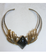 Vintage Gold &amp; Silver Choker Necklace Huge Black Stone Mexico - $922.09 MXN