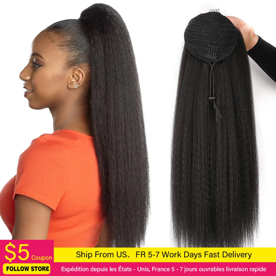 Afro Kinky Straight Drawstring Ponytail Mongolian Yaki Straight Ponytail Remy - £29.56 GBP+