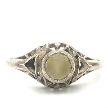 Antique Signed Sterling Art Deco Round Prehnite Stone Solitaire Ring Band 6 1/2 - £30.85 GBP