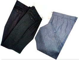 Men&#39;s Trousers Pure Wool Winter Pinces Size 48 Texture Strinata Green Bl... - £49.30 GBP