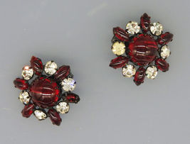 Red Clip On Earrings With Rhinestones - $10.00