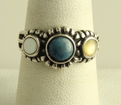 Vintage Multi stone sterling silver 925 beaded frame ring - $34.65