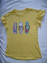 Wonder Nation Girls 3D Embellished T Shirt LARGE (10-12) Yellow Flip Flops - £7.50 GBP