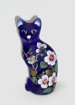 Fenton Glass Cobalt Blue Birdie Blossom Stylized Cat Figurine Ltd Ed 8/31 Barley - £167.48 GBP