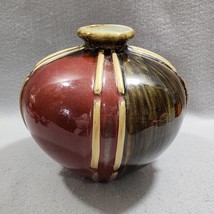 Vintage Mid Century Art Pottery Ceramic Brown Green Gold Short Fat Bud Vase - $360.51 MXN