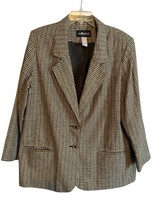 VINTAGE WOMEN’S SAG HARBOR LINEN BLEND BLAZER JACKET SIZE 18 BLACK CHECK... - $21.23