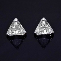1 ct Trillion Simulated Diamond 14K White Gold Plated Solitaire Stud Earrings - £65.38 GBP