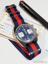 Vintage BWC Military Swiss Chronograph Watch Valjoux 7733 Blue Panda 196... - $934.99