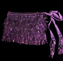 Purple Sequins Wrap Skirt Mardi Gras Halloween Costume Belly Dancer Rock Star - £7.62 GBP