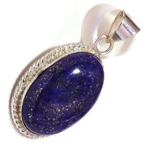 Natural Lapis Lazuli Oval Gemstone 925Silver Overlay Handmade Rope Bezel Pendant - £7.95 GBP