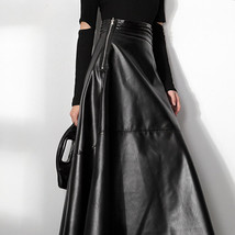 PU Leather Skirts,Ladies Elegant High Waist Female Pu Long Aline Skirt,Soft Skin - £114.69 GBP