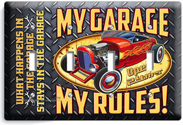 My Garage Rules Hot Rod Car 4 Gang Light Switch Wall Plates Room Man Cave Decor - £14.95 GBP
