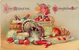 Good Wishes For THANKSGIVING-FEAST &amp; DRINK-1910s Embossed Postcard - £7.60 GBP