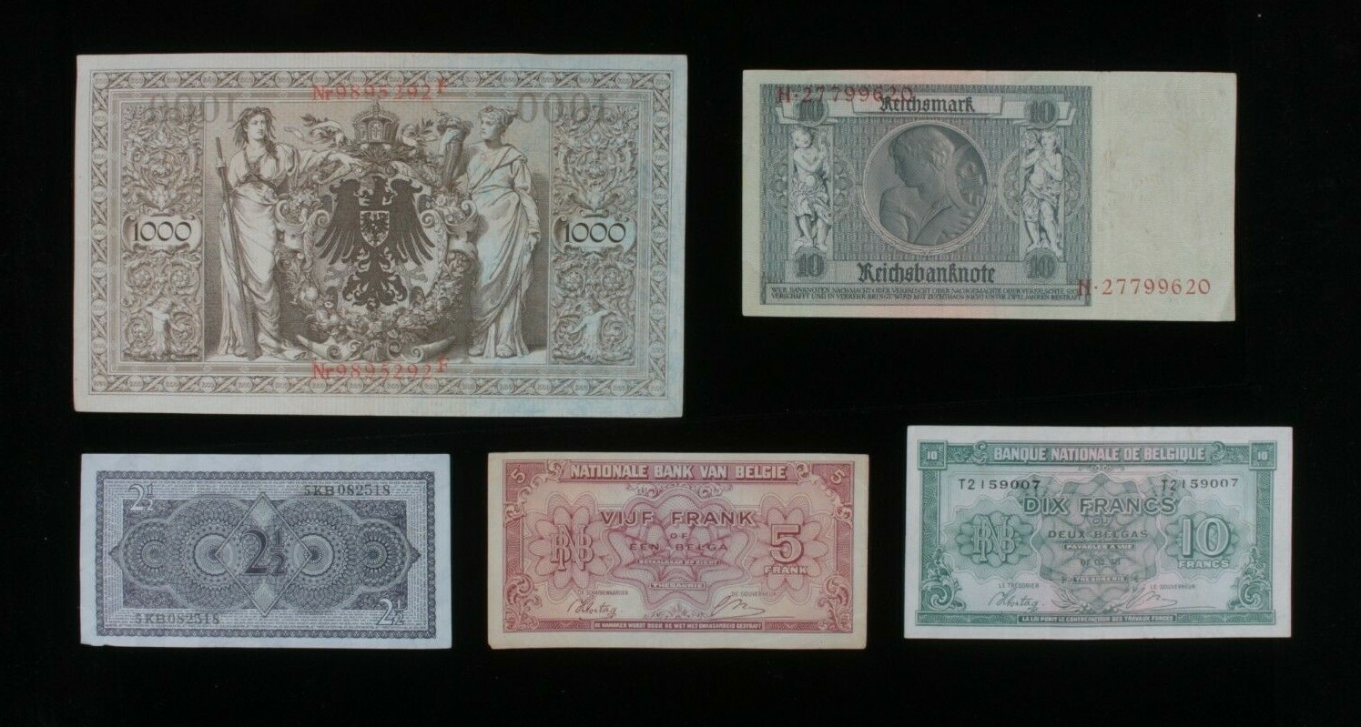 European Misc 5-Notes Lot Belgium Francs, Germany Mark & Netherlands Gulden Item image 2